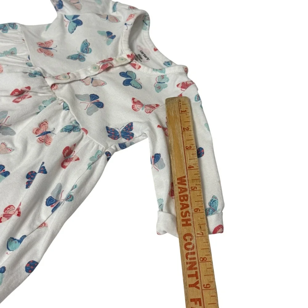 Carters Baby Girl Butterfly Print Long Sleeve Cotton Dress White 9 Months